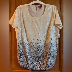 Merona Short Sleeve Sequin Black & Cream Blouse Top XXL BNWT